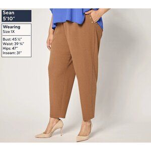 Dennis Basso Regular Luxe Crepe Ankle Pant Plus Size 1X Gold Buttons Brown NEW